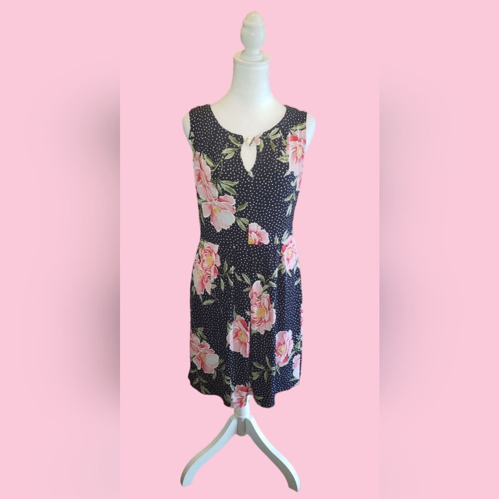 Navy w/ White Polka Dots + Pink Floral | Flattering Fit | Women's Sz 8